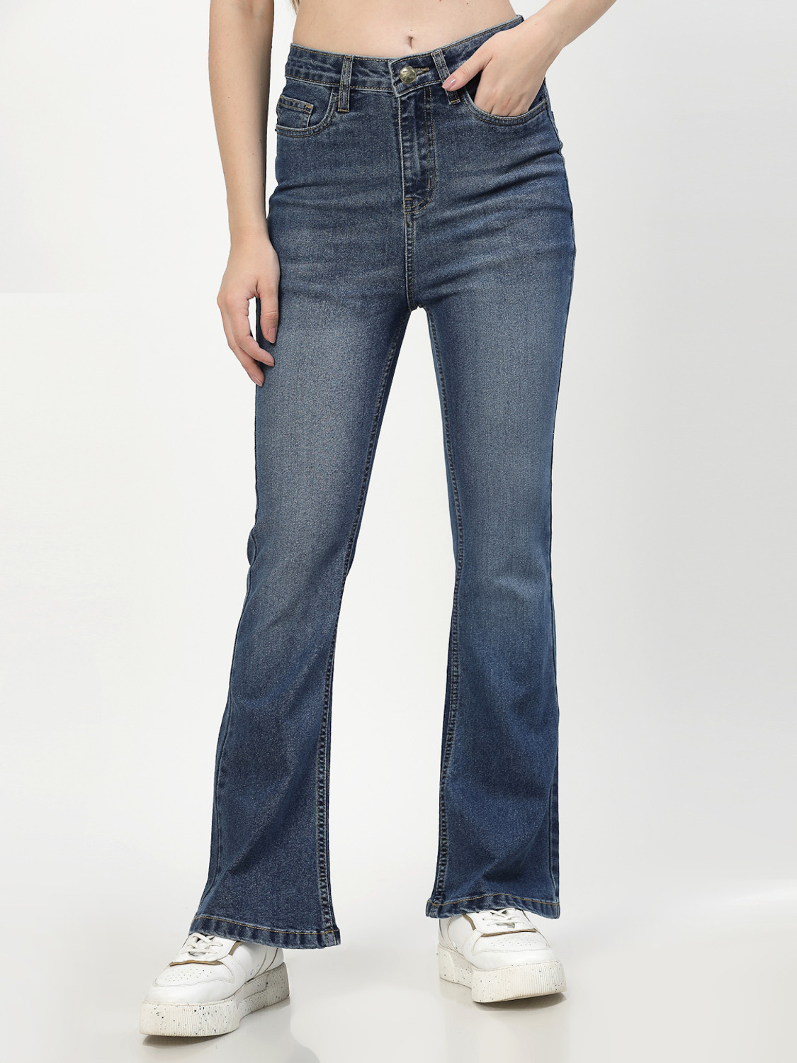 Image of FLYING MACHINE Women Boot-Leg Low Rise Blue Jeans