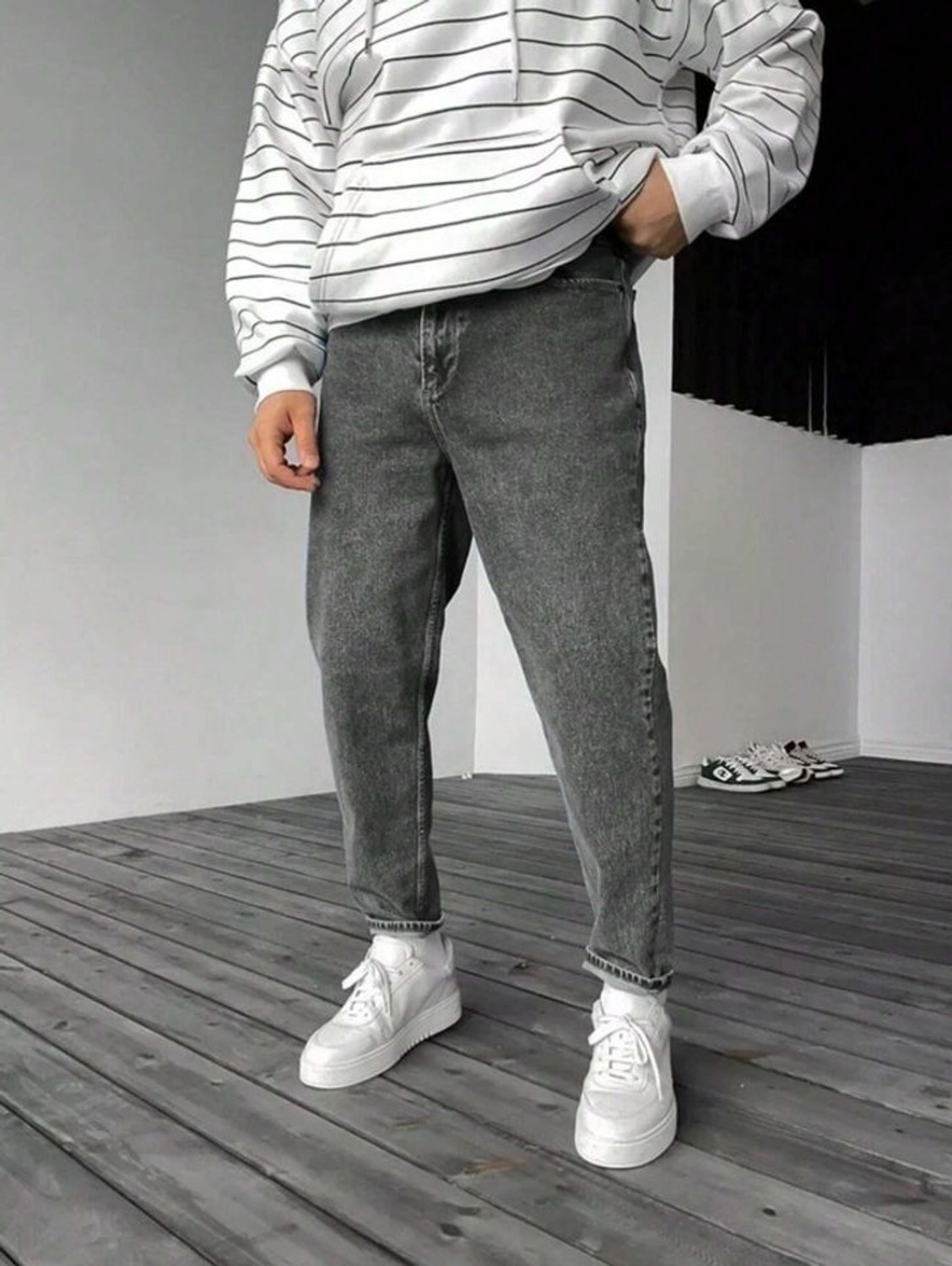 Haadiya store Men Slim High Rise Grey Jeans - Image 1
