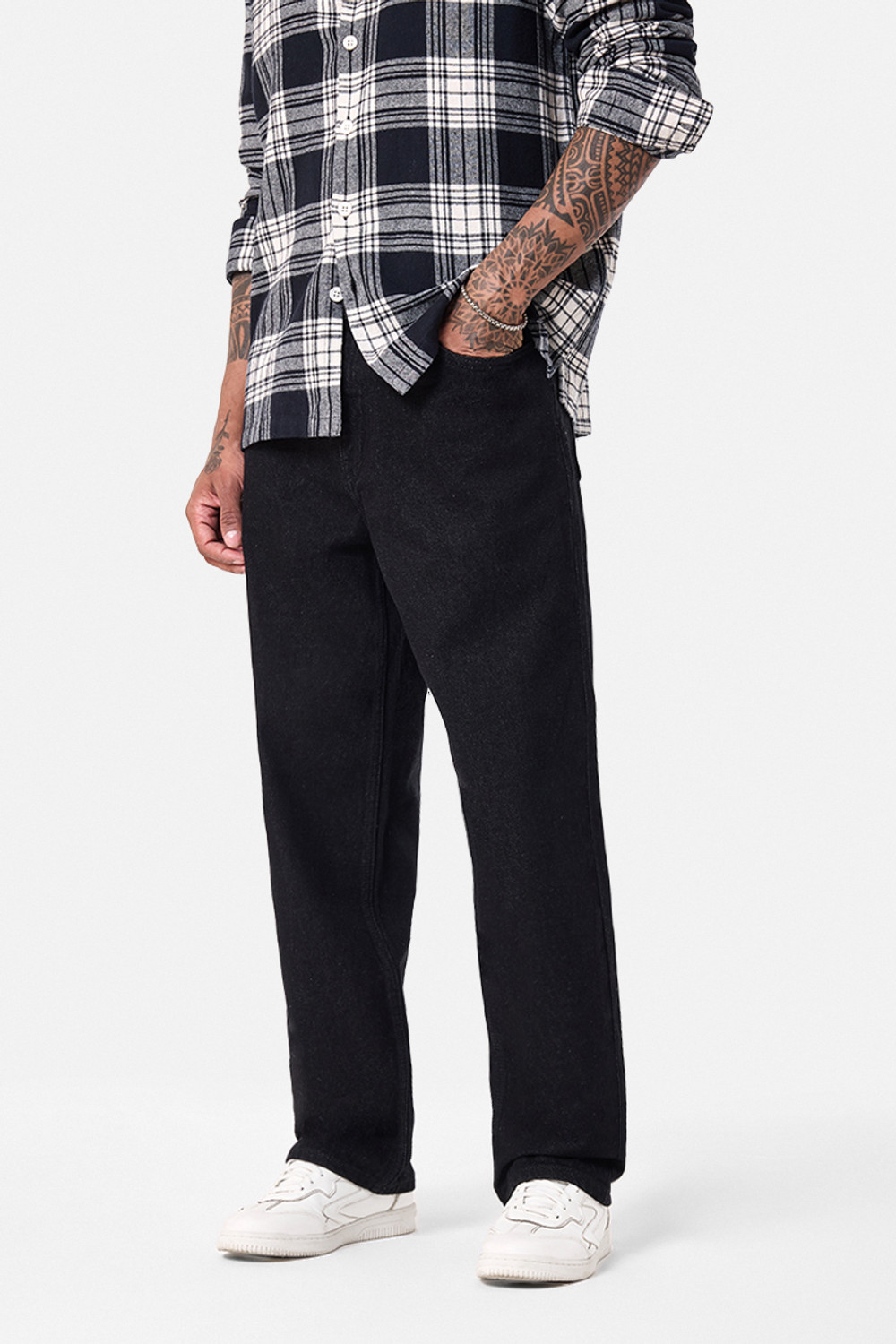 Snitch Men Black Baggy Fit Mid Rise Jeans - Image 1