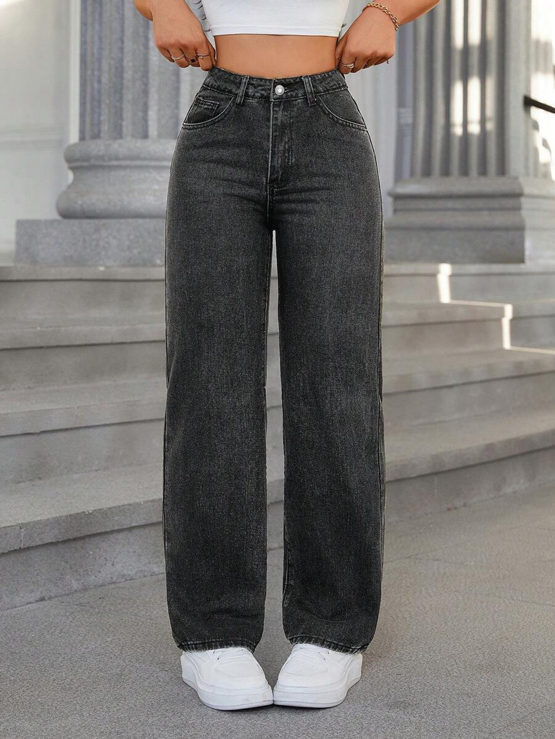 Image of KCM FASHION Women Straight Fit Mid Rise Black Jeans
