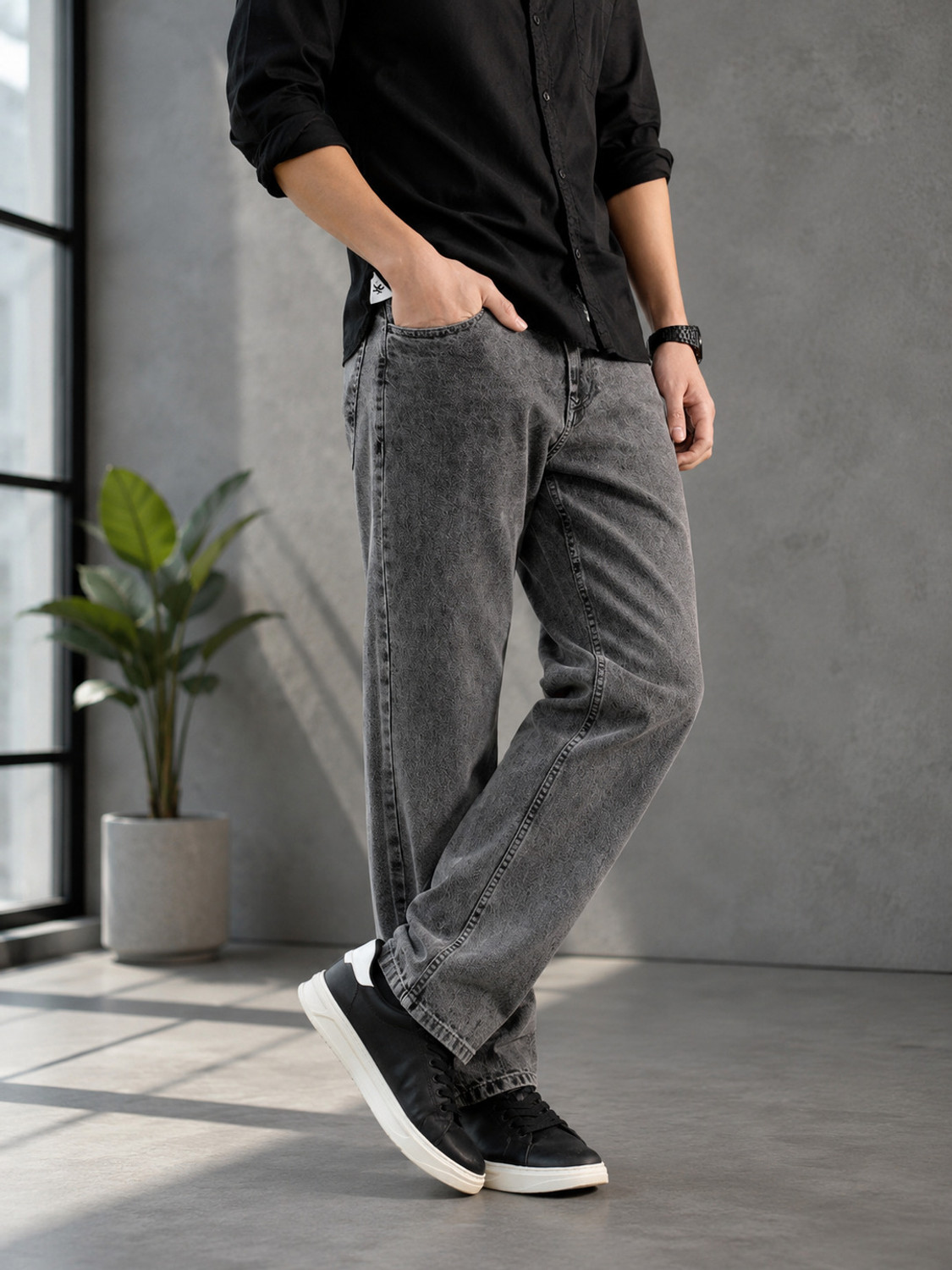 WAZWEAR Men Straight Fit Mid Rise Grey Jeans - Image 1