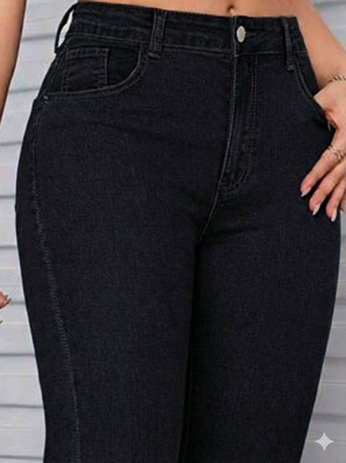 Image of silver threads Women Flared High Rise Black Jeans