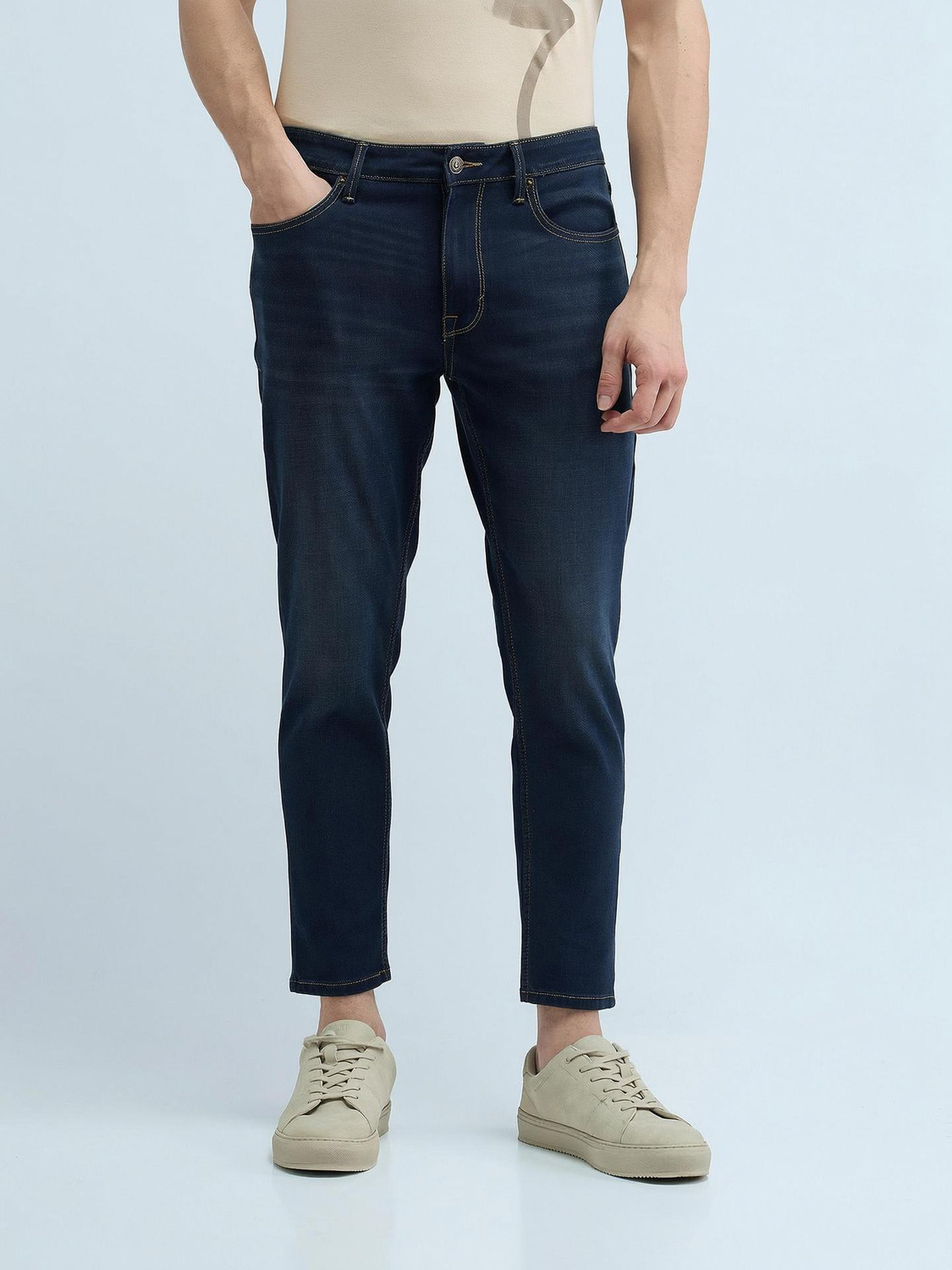 Image of FLYING MACHINE Men Slim Mid Rise Blue Jeans