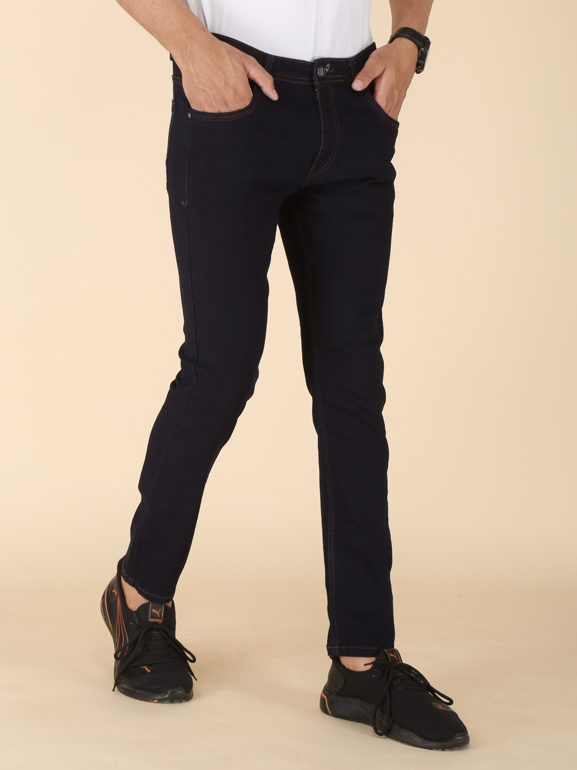 Image of FUBAR Men Slim Mid Rise Dark Blue Jeans