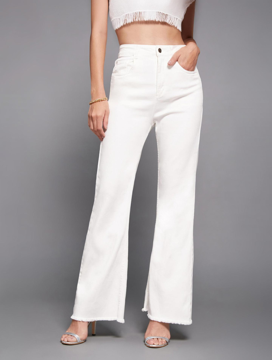Image of YAMEETFIT Women Regular High Rise Beige Jeans