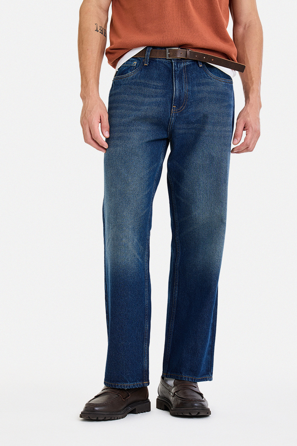 Image of Snitch Men Loose Fit Mid Rise Dark Blue Jeans