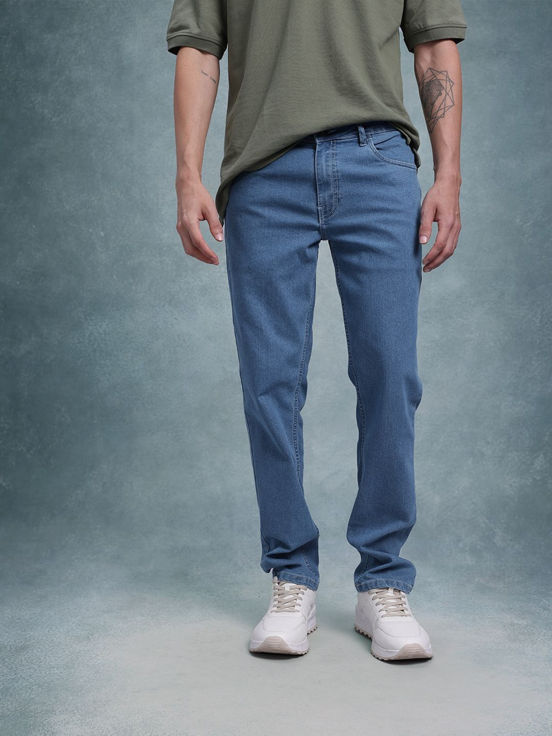 Image of Roadster Men Slim Mid Rise Blue Jeans