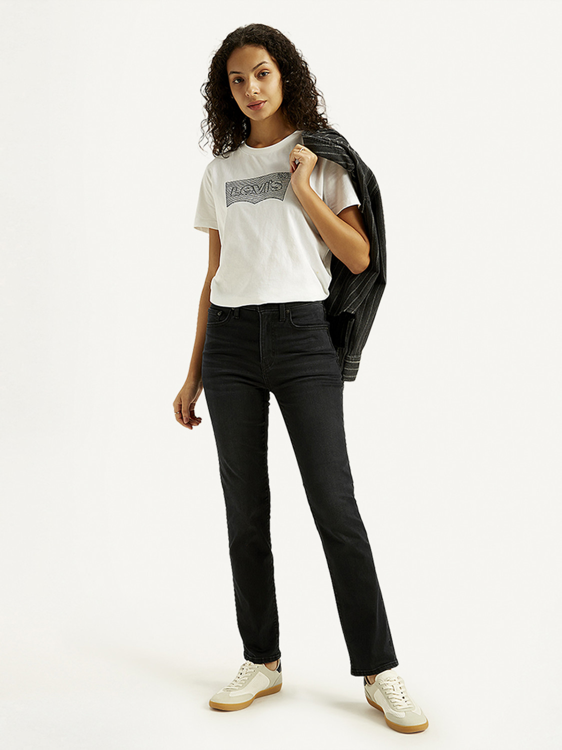 Image of LEVI'S Women Straight Fit High Rise Black Jeans