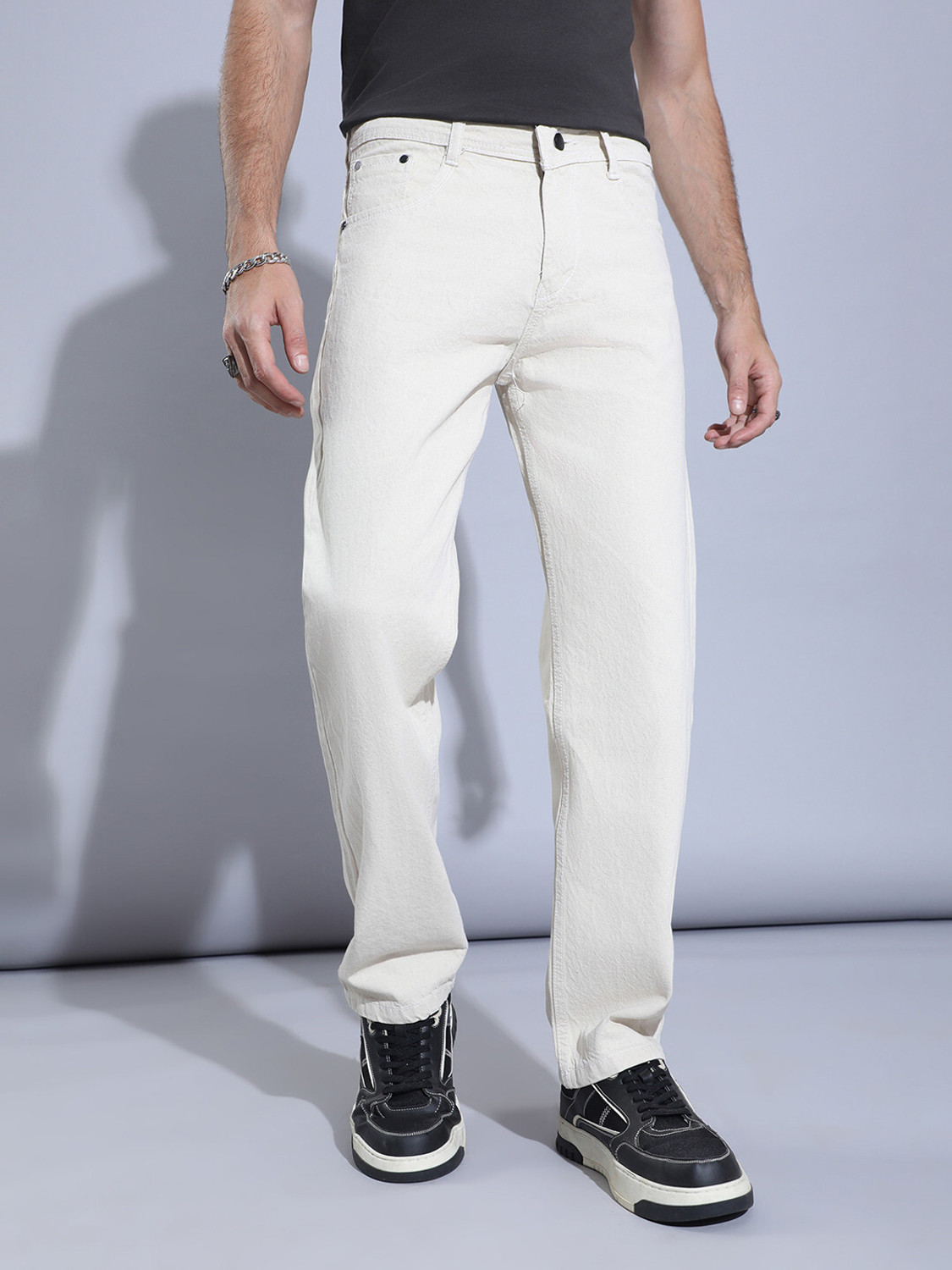 Image of Hence Men Loose Fit Mid Rise Beige Jeans