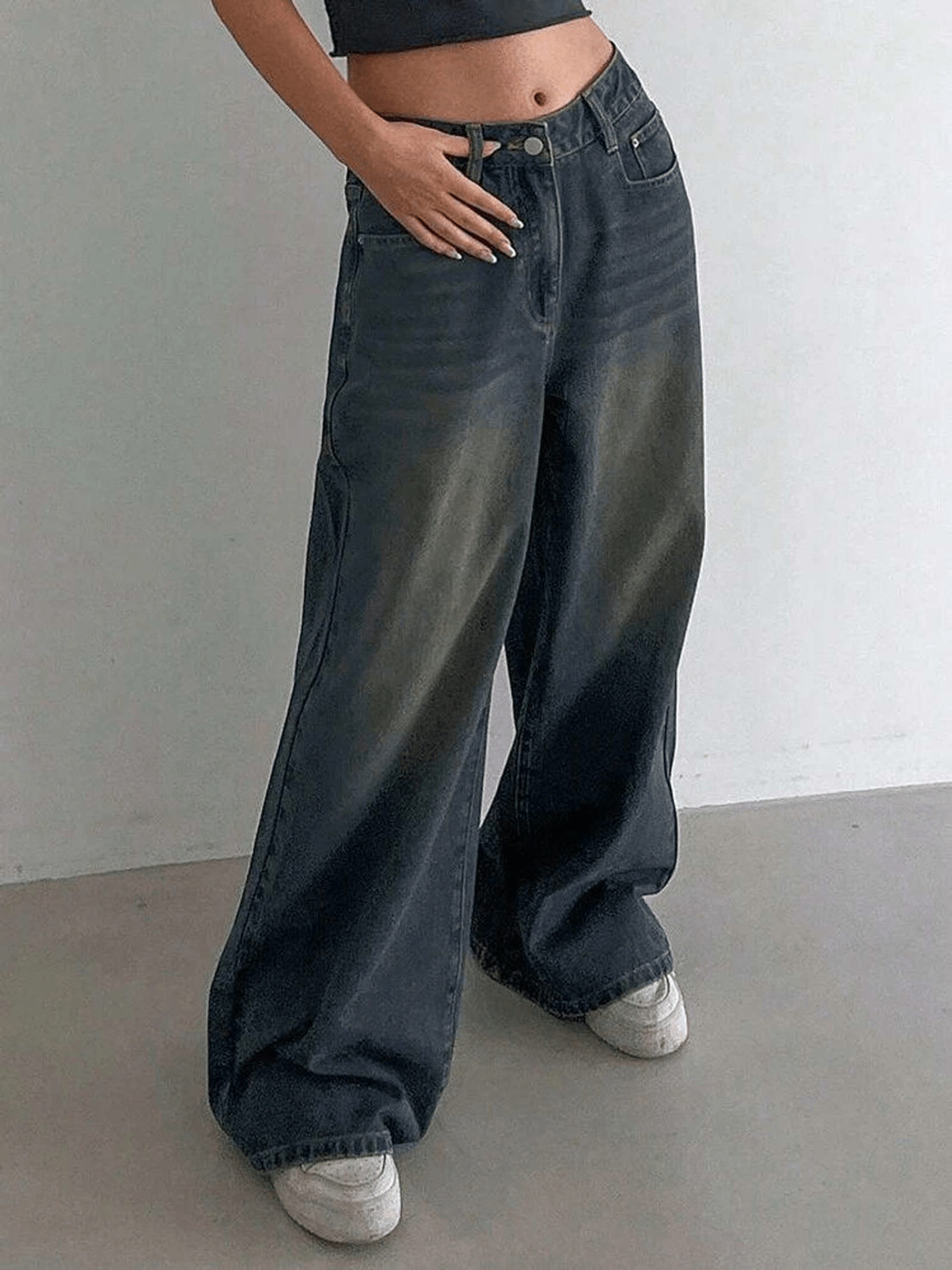 AAV2 Women Light Green Wide Leg High Rise Jeans - Image 1