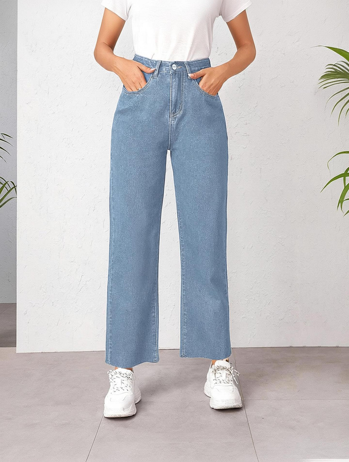 Image of Home Nation Women Wide Leg Mid Rise Light Blue Jeans