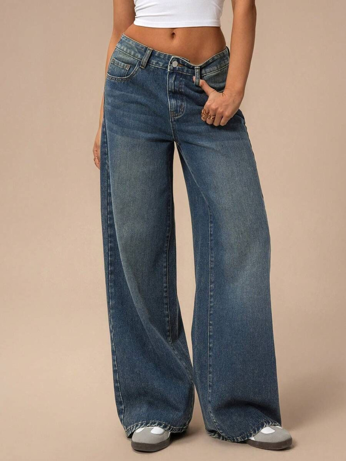 Image of STEPLE DENIMS Women Loose Fit High Rise Blue Jeans