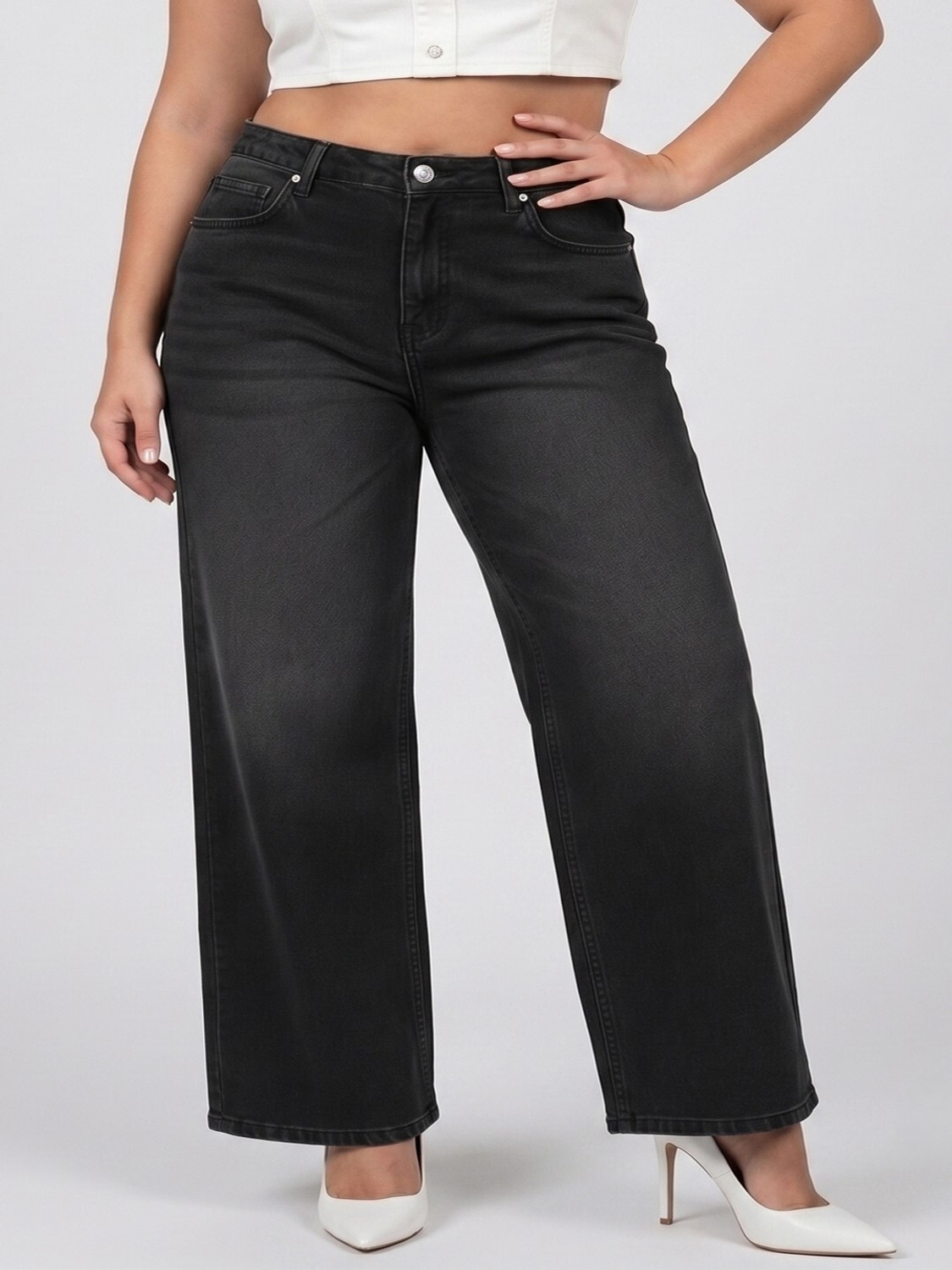 Image of GUTI Women Flared High Rise Blue Jeans