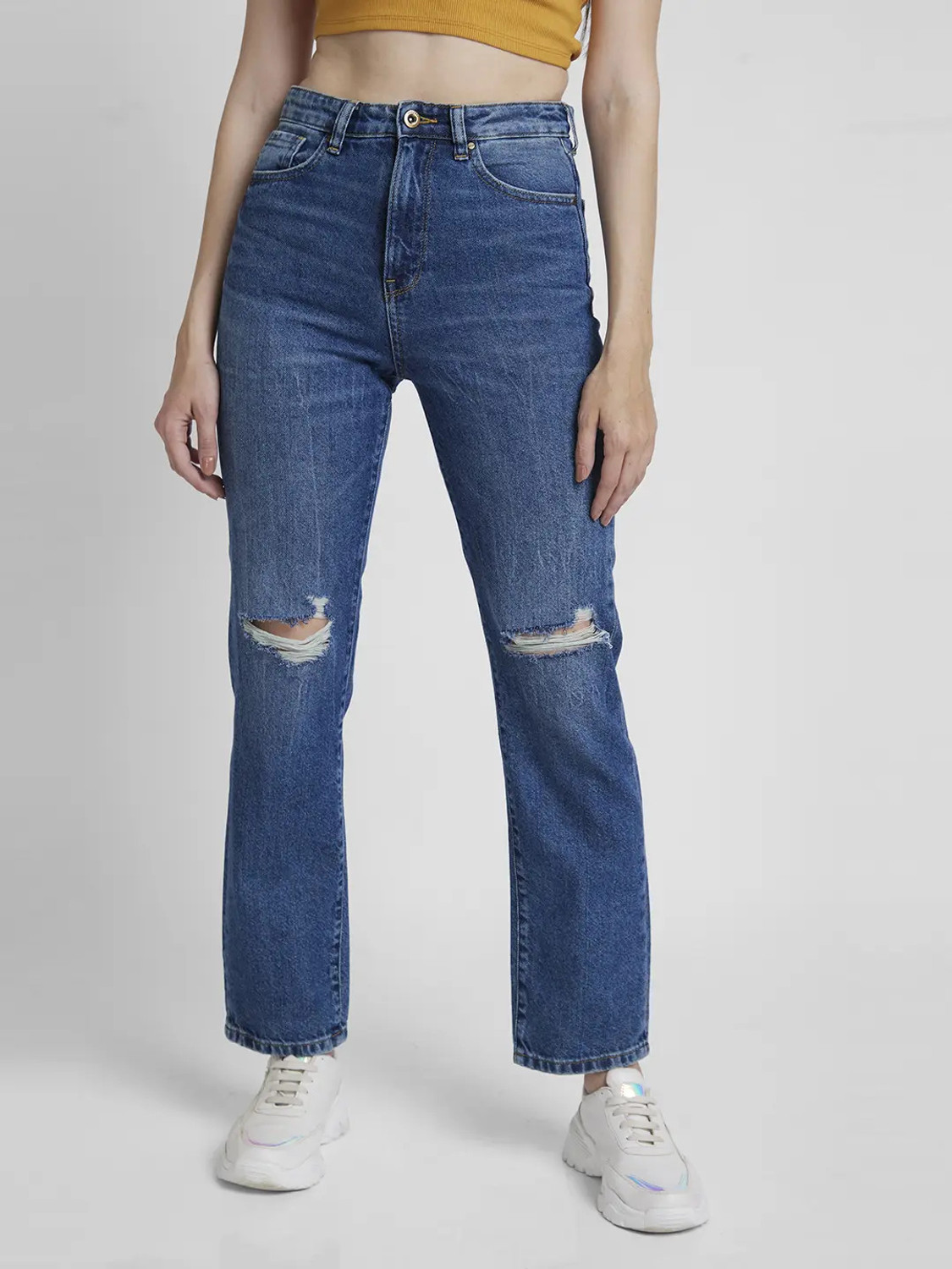 Image of Spykar Women Straight Fit High Rise Dark Blue Jeans
