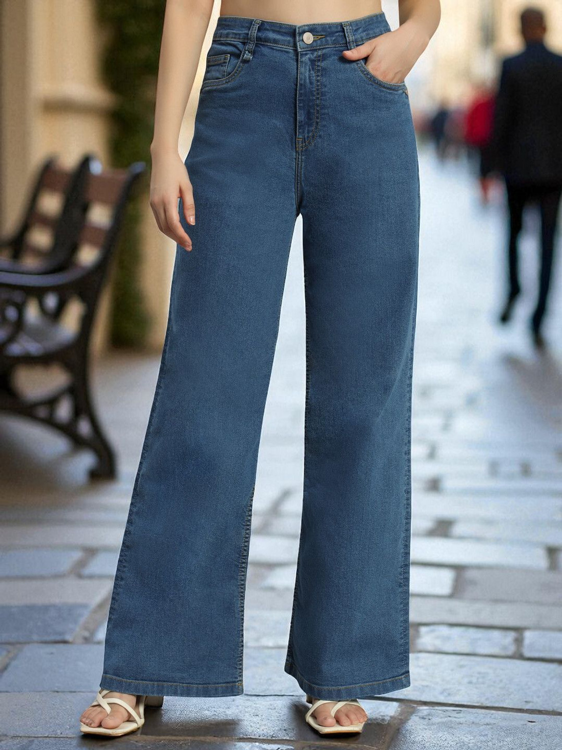 Image of MERCEL Women Wide Leg High Rise Black Jeans