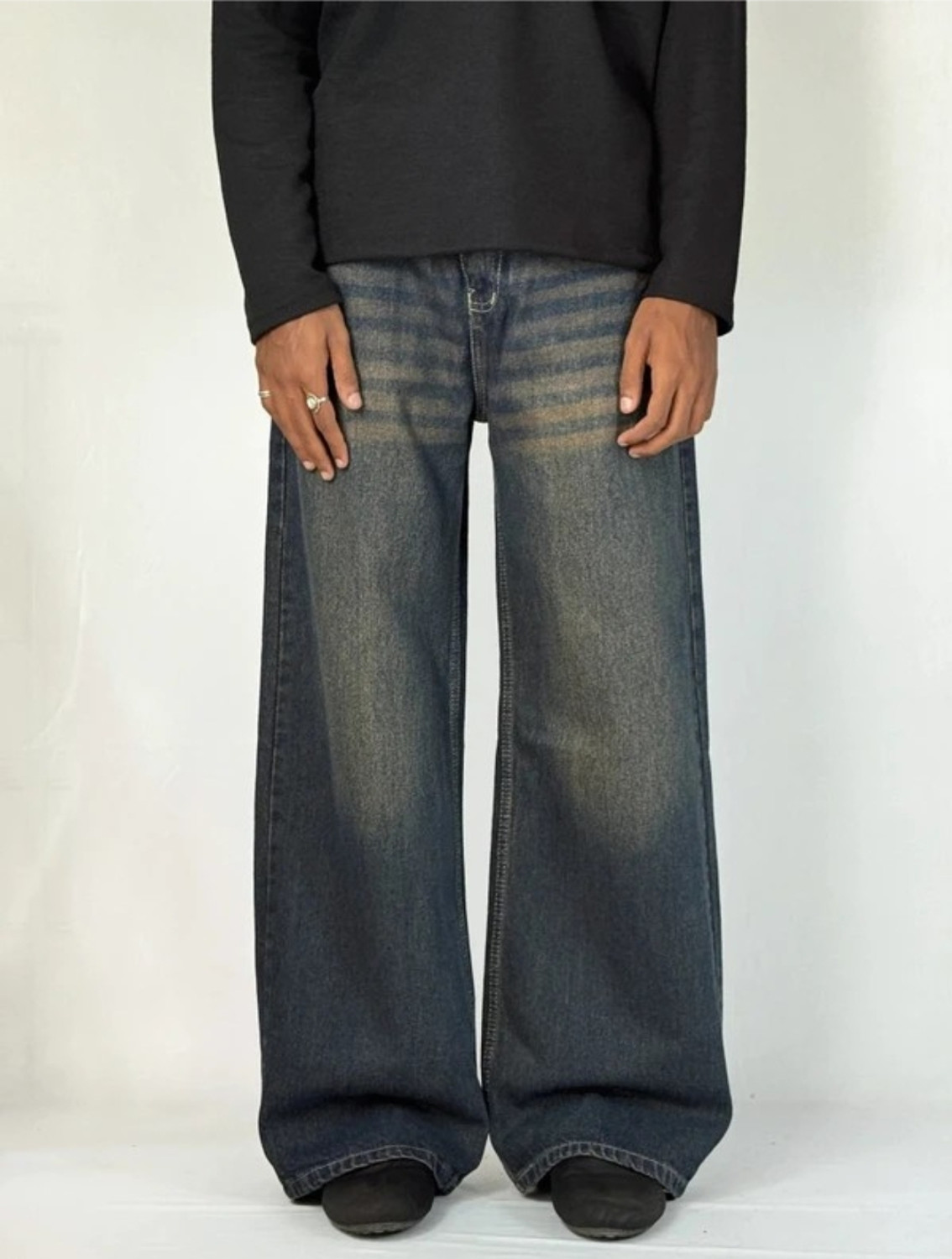 U4Denim Wide Leg Dark Blue Jeans - Image 4