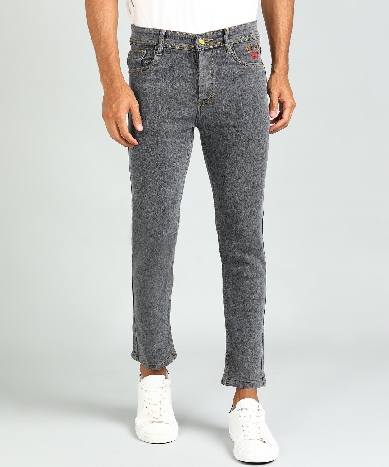 Image of stylophile Men Slim Mid Rise Grey Jeans