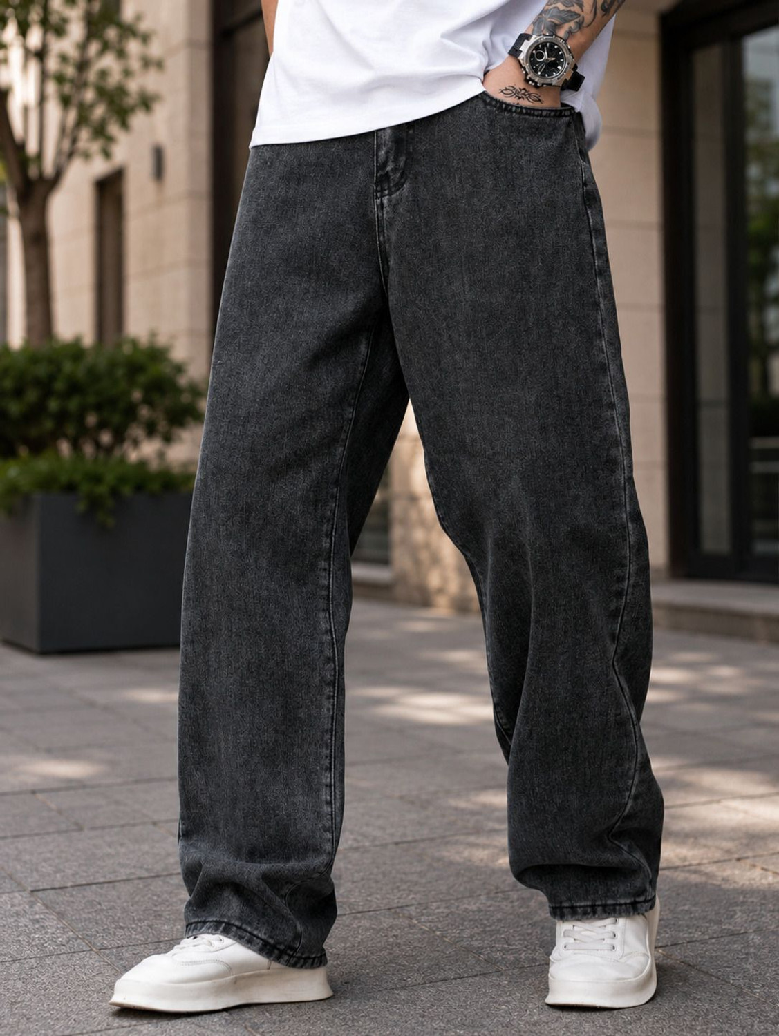 Image of OMP DENIM Men Loose Fit Mid Rise Black Jeans