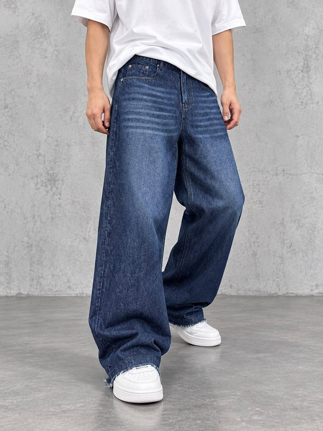 unclear Men Baggy Fit Mid Rise Dark Blue Jeans - Image 1