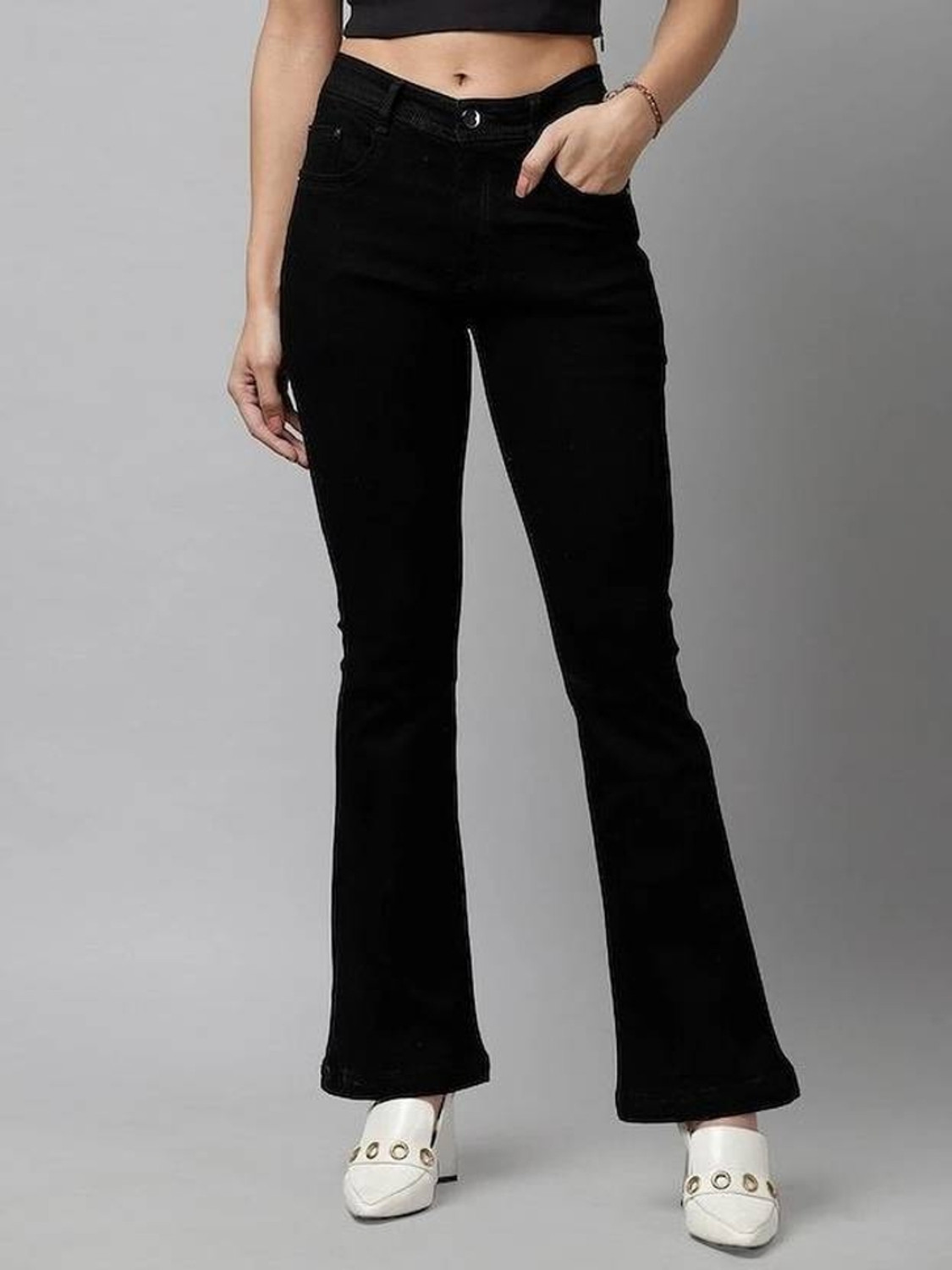Image of BOTUMQUTE Women Boot-Leg High Rise Black Jeans
