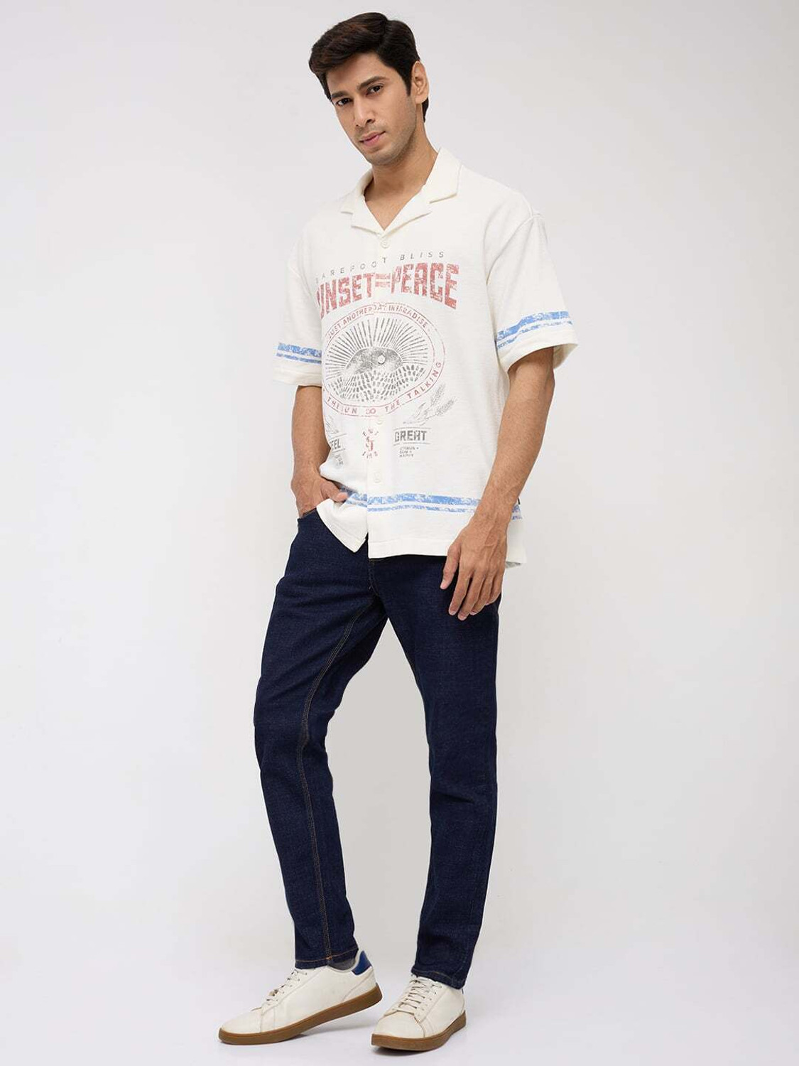 Image of MUFTI Men Slim Fit Striped Spread Collar Casual Shirt