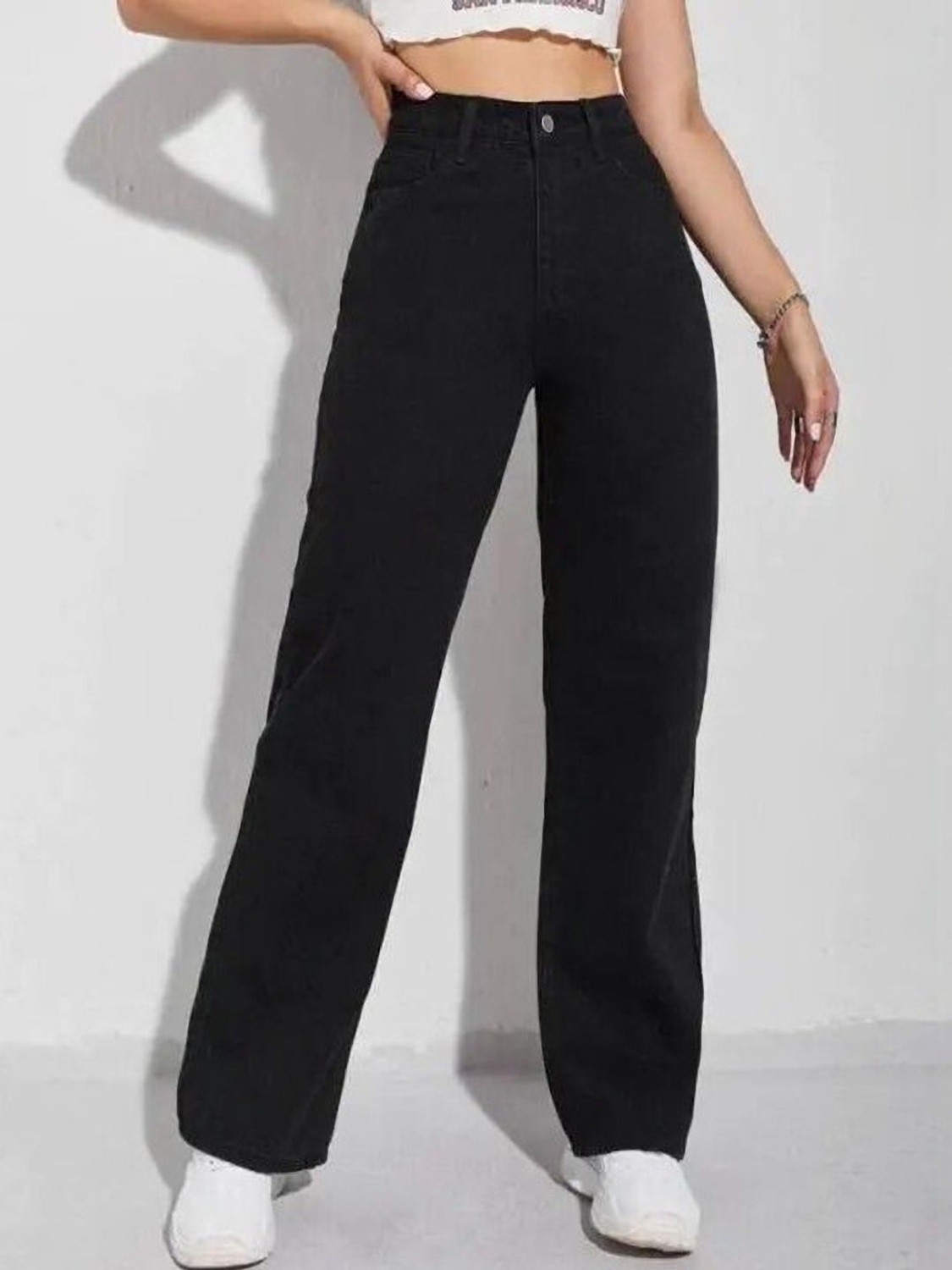 Image of STEPLE DENIMS Women Loose Fit High Rise Blue Jeans