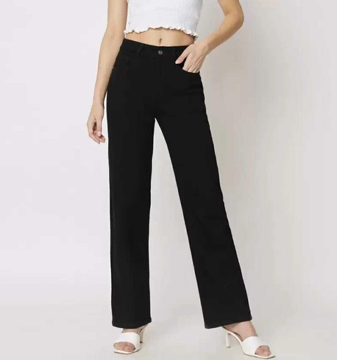 Image of FashionFibre Women Straight Fit High Rise Black Jeans