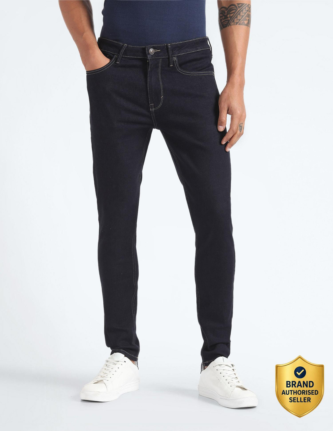 Image of FLYING MACHINE Men Slim Mid Rise Blue Jeans