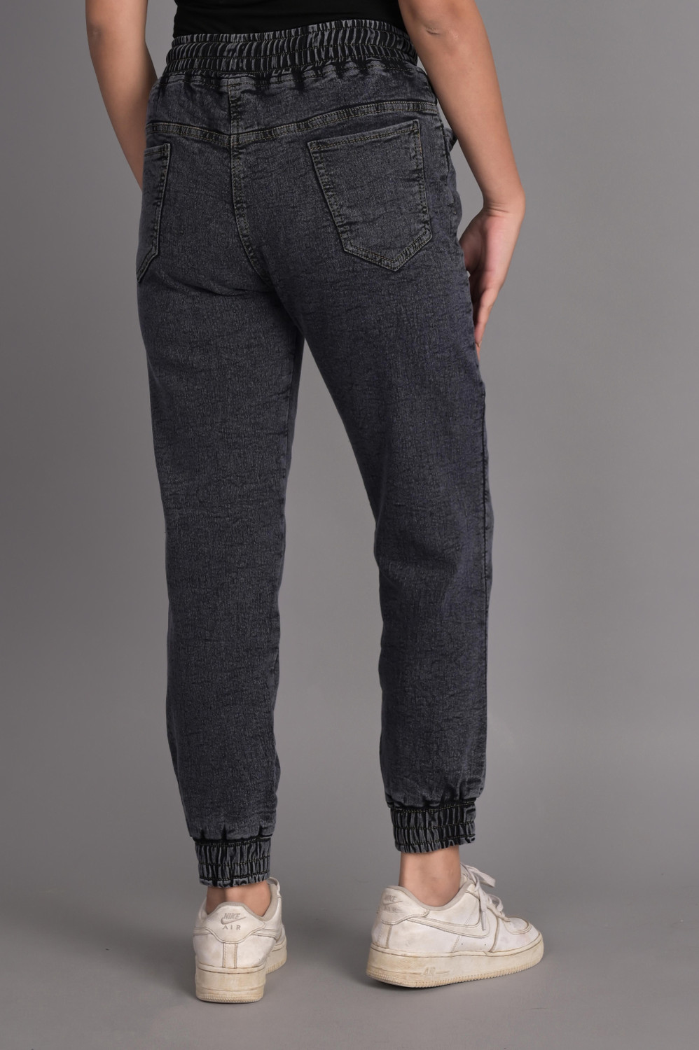 Image of Kedoths Women Jogger Fit Mid Rise Black Jeans