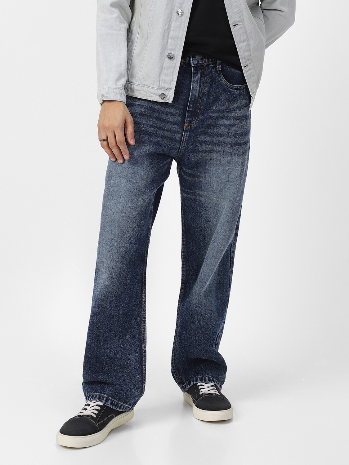Image of woomny Men Baggy Fit High Rise Green Jeans