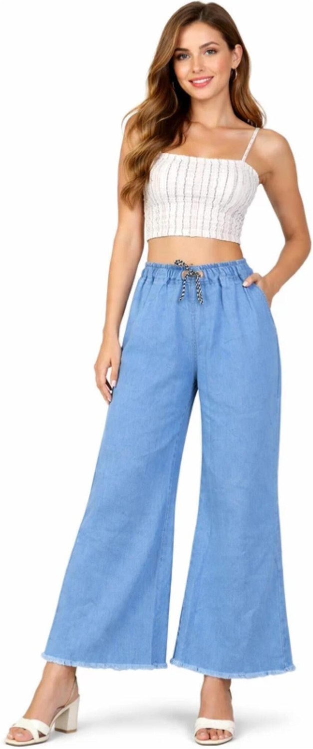 Image of Home Nation Women Wide Leg Mid Rise Light Blue Jeans