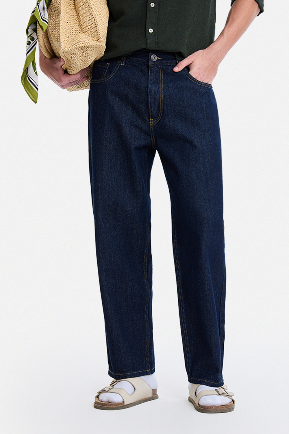 Image of Snitch Men Loose Fit Mid Rise Dark Blue Jeans