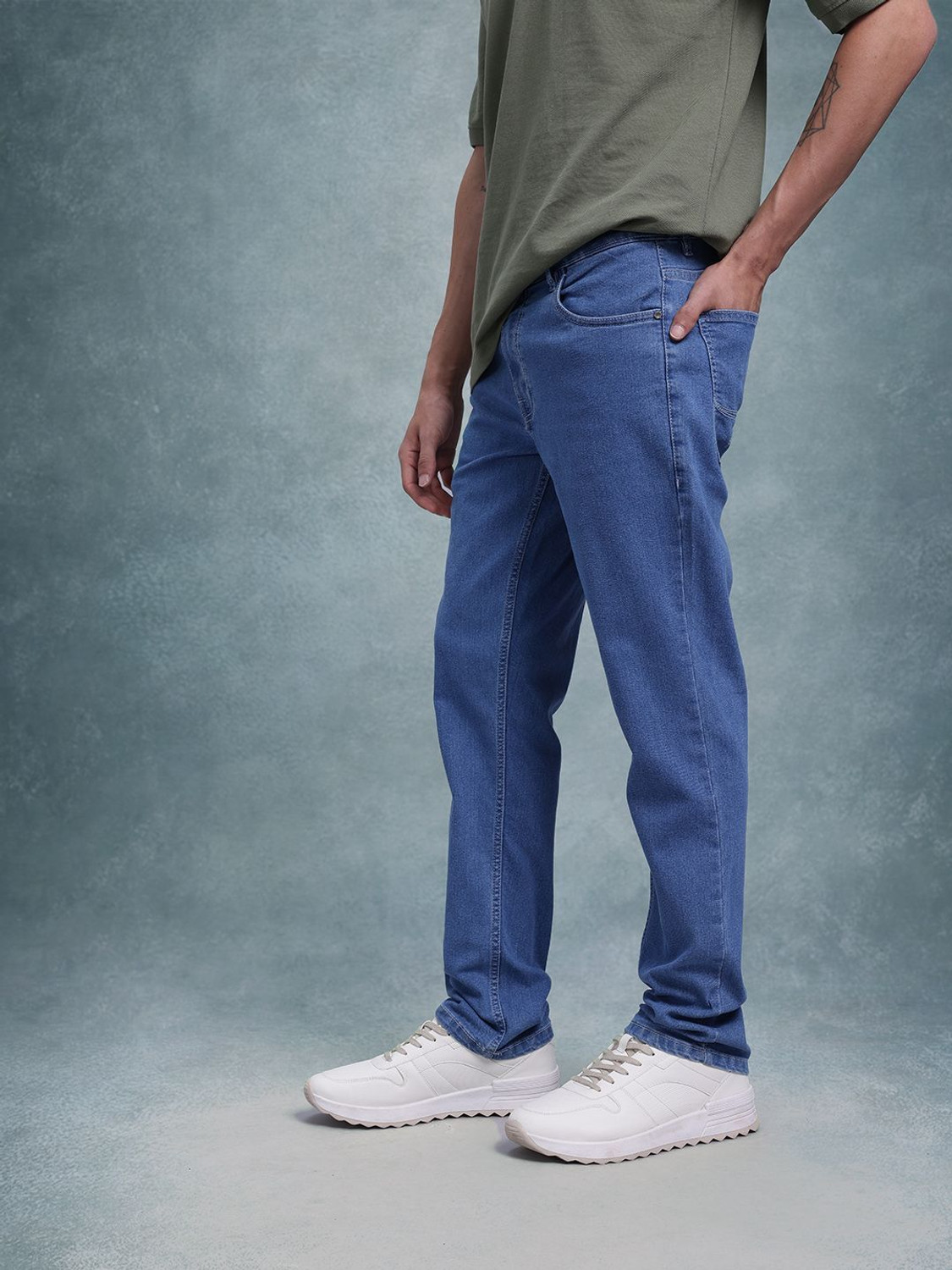 Image of Roadster Men Slim Mid Rise Blue Jeans