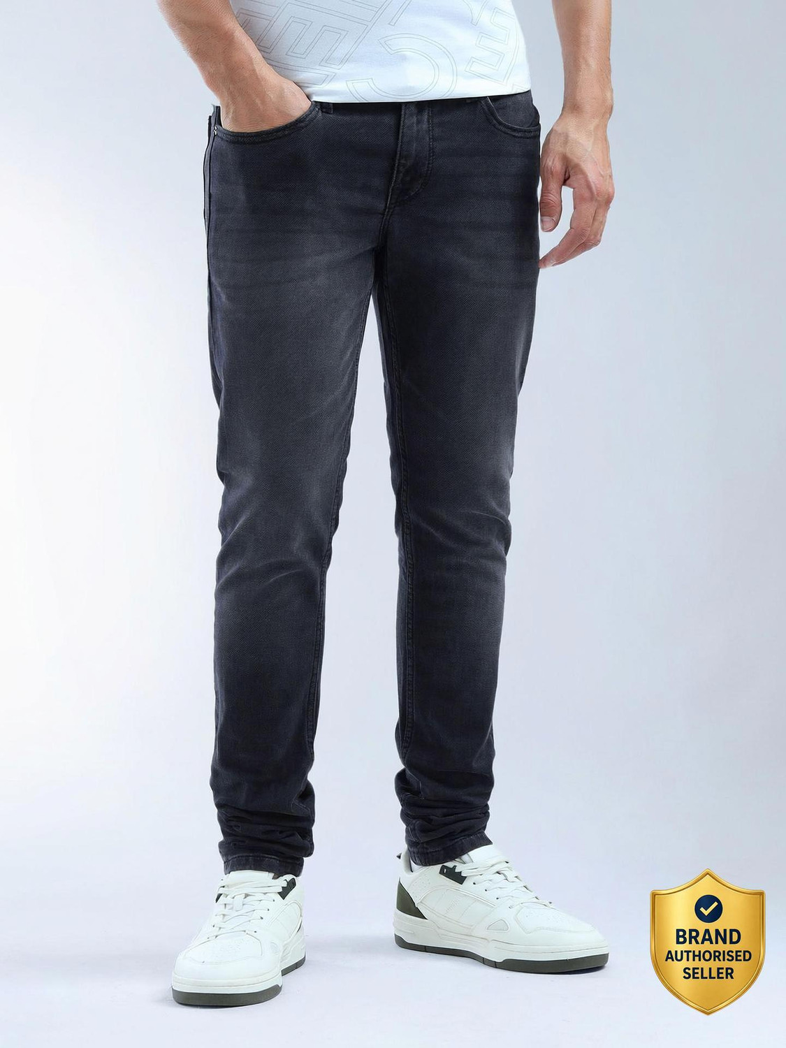 Image of FLYING MACHINE Men Slim Mid Rise Grey Jeans