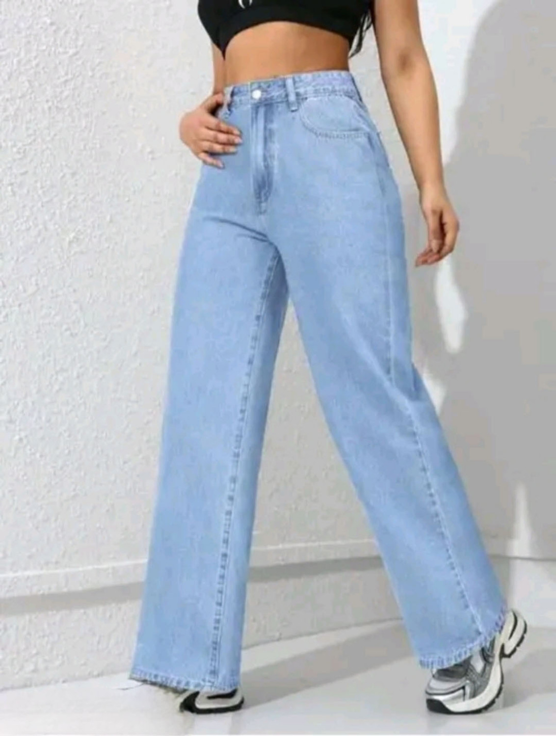 Image of Home Nation Women Wide Leg Mid Rise Light Blue Jeans