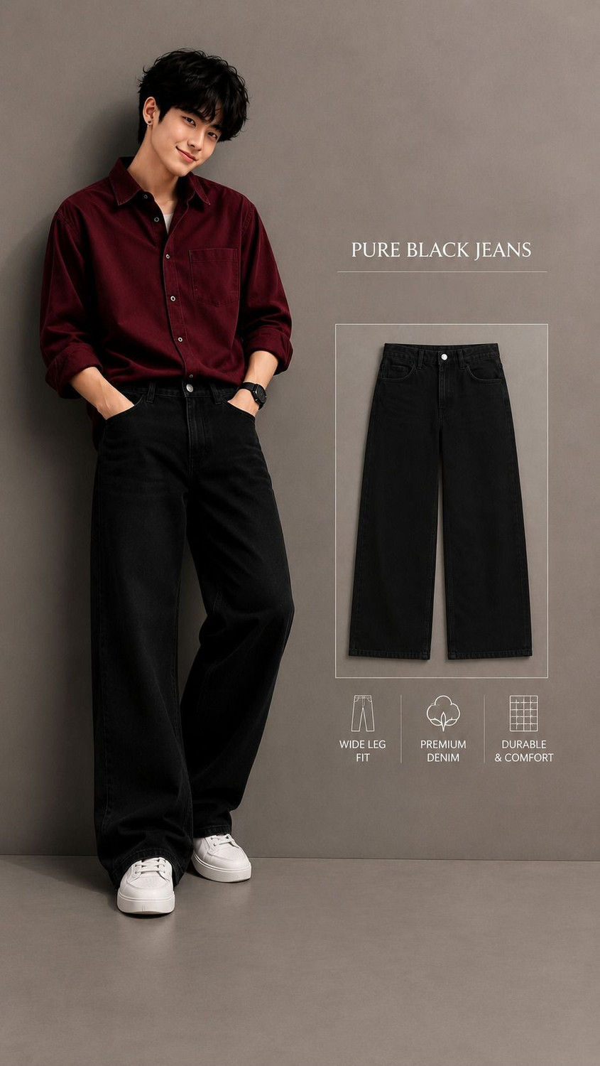 Image of OMP DENIM Men Loose Fit Mid Rise Black Jeans