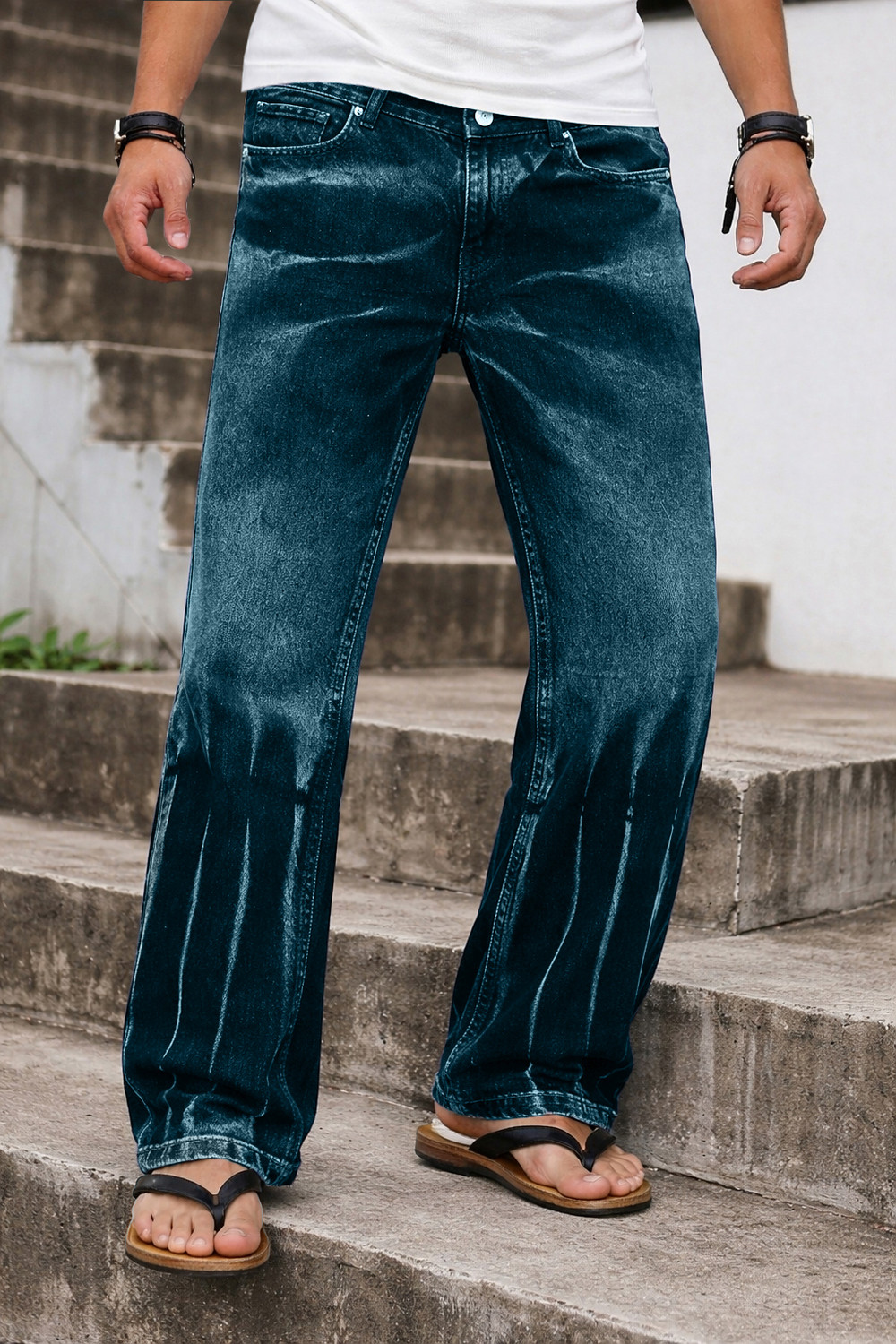 Image of FUDE PRIDE Men Baggy Fit Mid Rise Grey Jeans