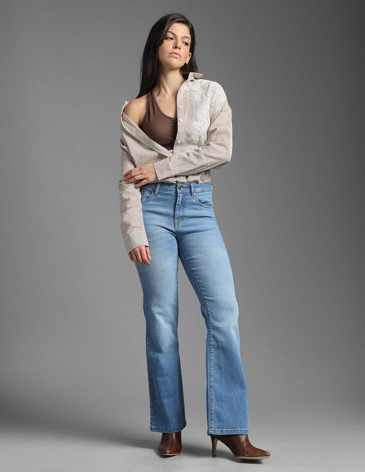 Image of FLYING MACHINE Women Boot-Leg Low Rise Blue Jeans
