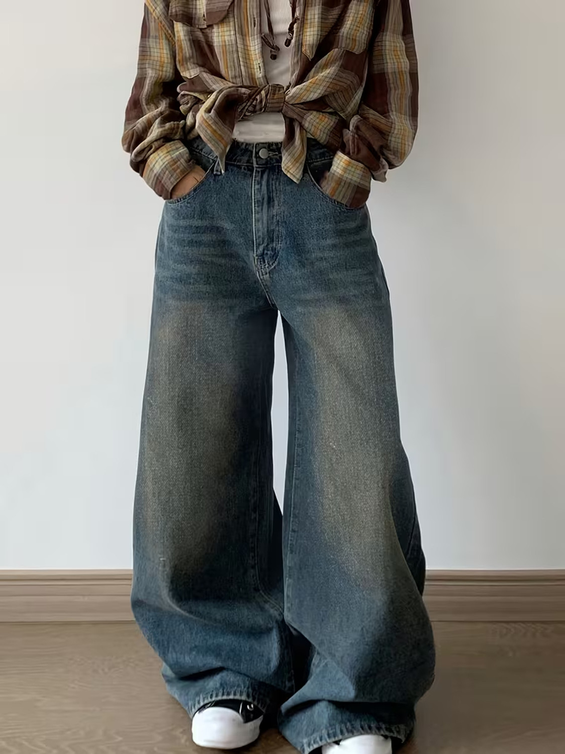 sky collection Men Wide Leg Mid Rise Dark Blue Jeans - Image 1