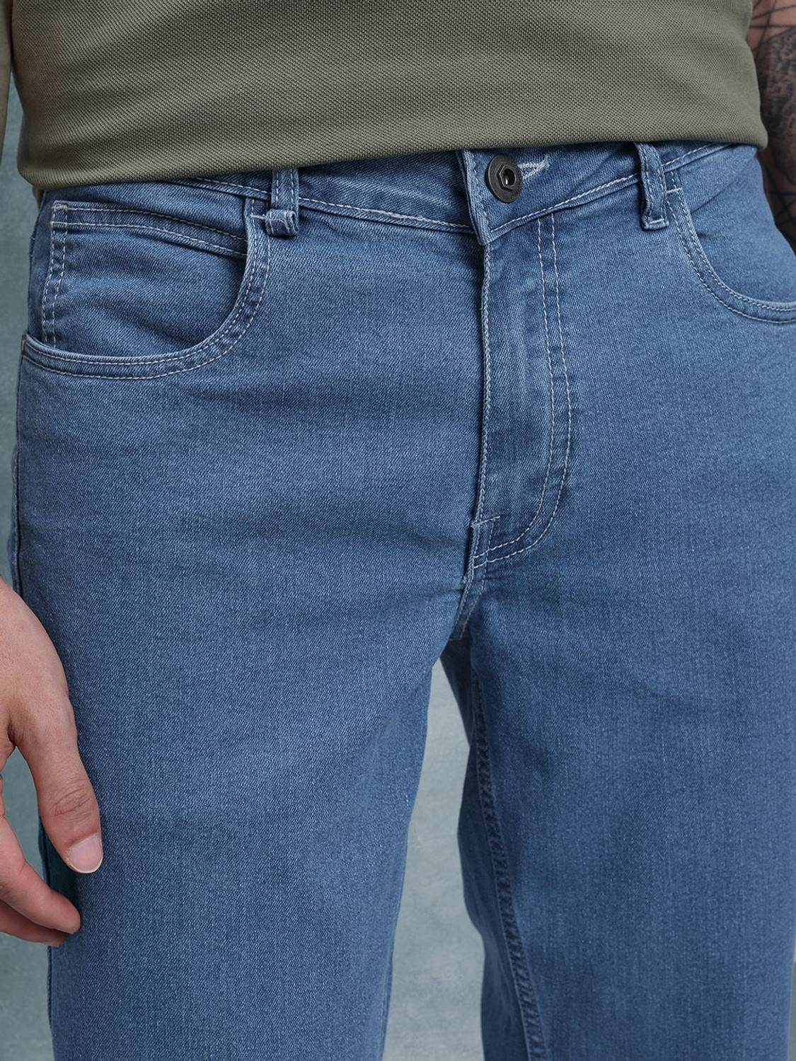 Image of Roadster Men Slim Mid Rise Blue Jeans