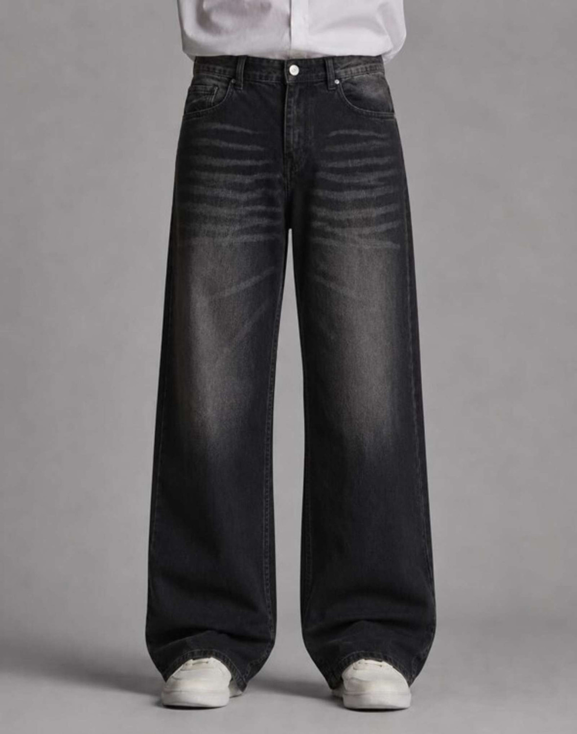 MT FASHION Men Wide Leg Black Jeans - Image 1