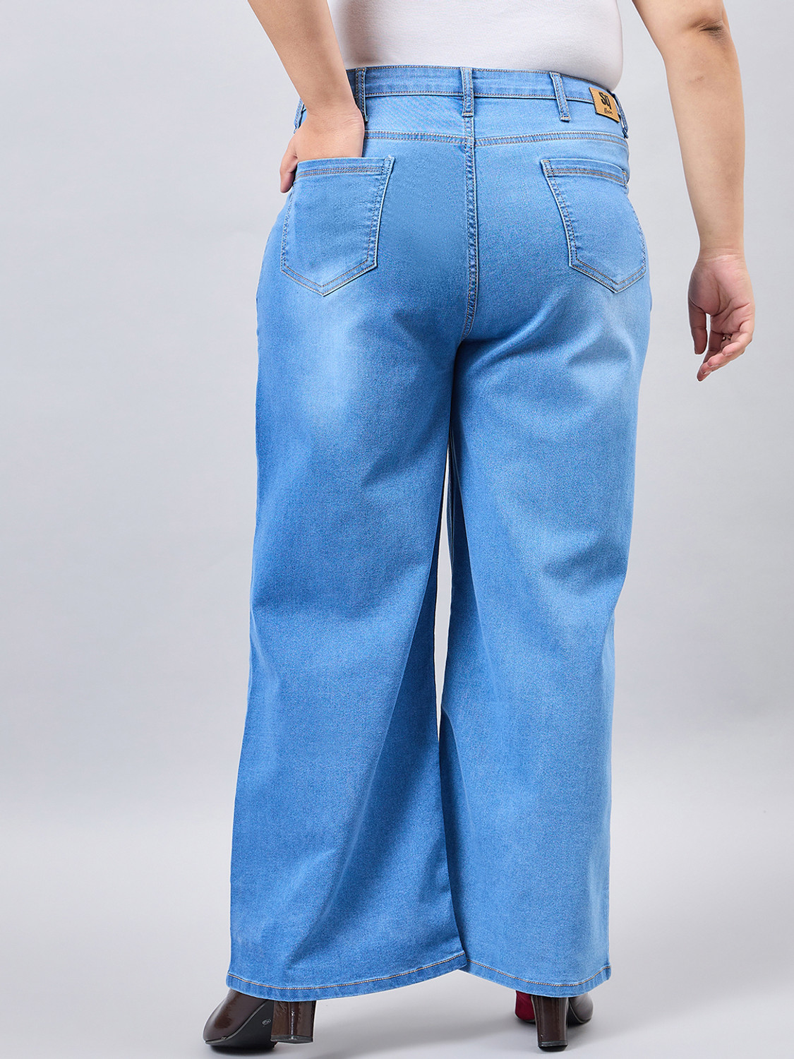 Image of Style Quotient Women Wide Leg Mid Rise Blue Jeans