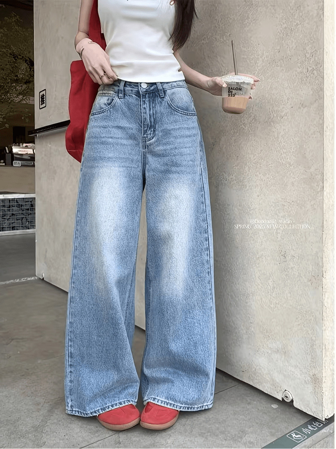 AAV2 Women Wide Leg High Rise Light Blue Jeans - Image 1