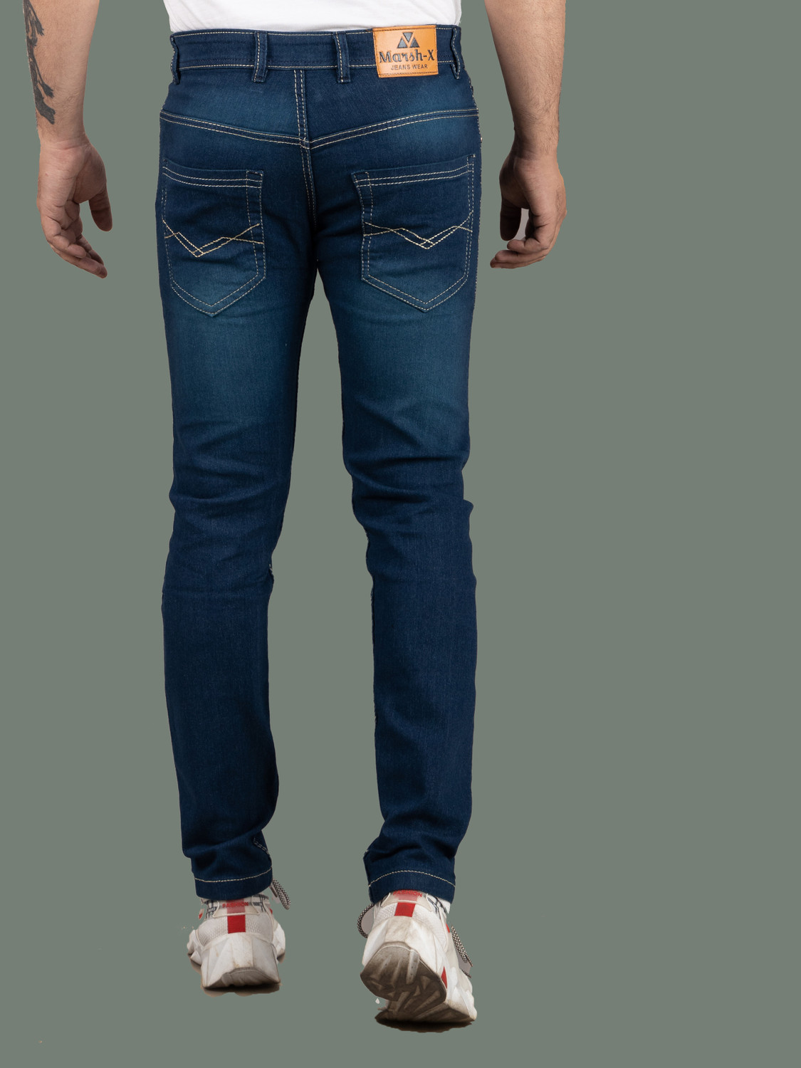 Image of Marsh-X Men Slim Mid Rise Dark Blue Jeans