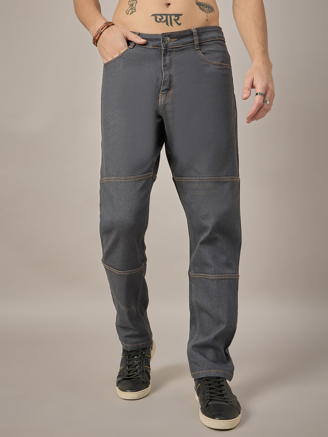 Image of Denim Hawk Men Loose Fit Mid Rise Beige Jeans