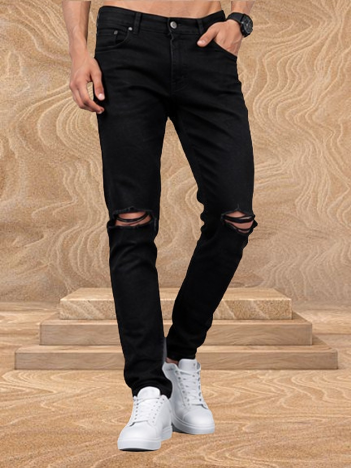 Image of METRONAUT Men Regular Mid Rise Black Jeans