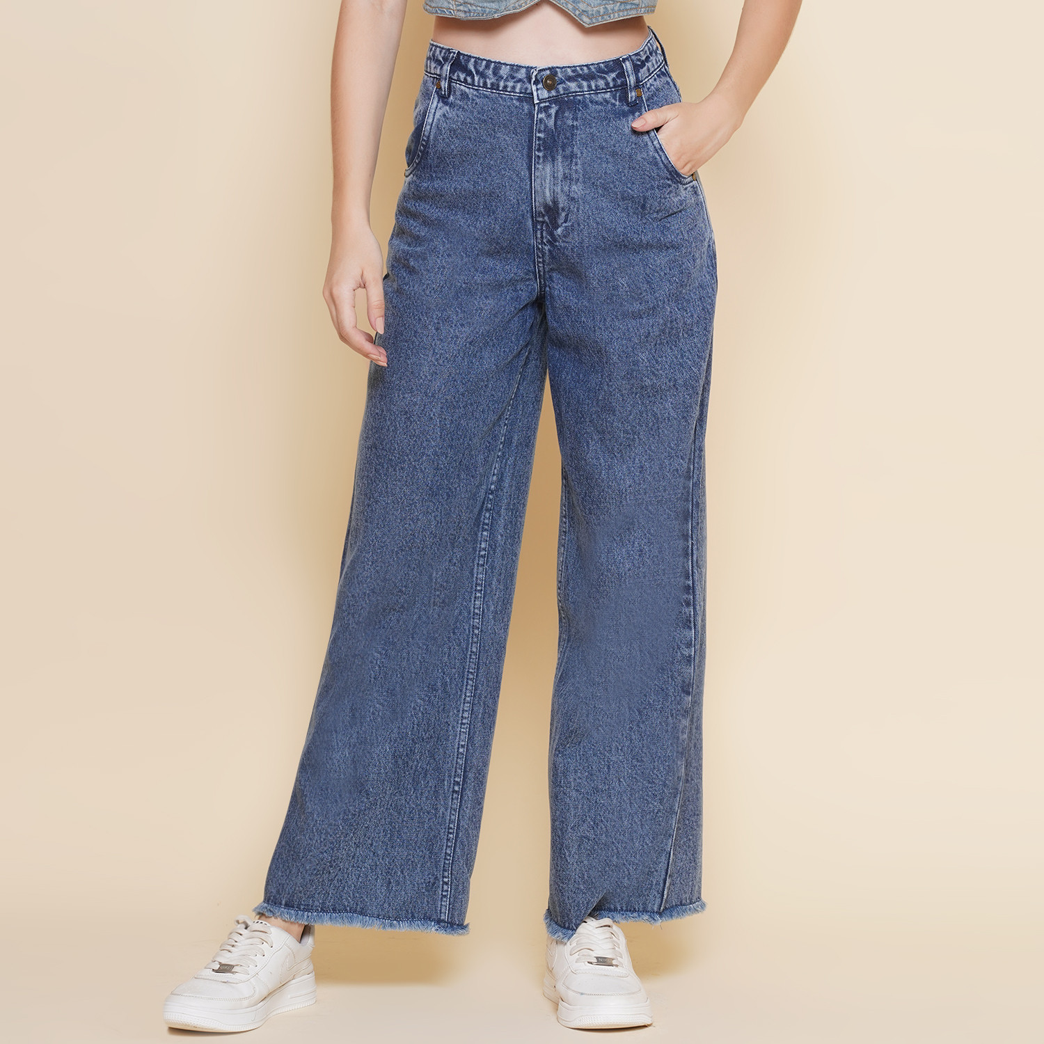 Image of KGN ENTERPRISES Women Wide Leg Mid Rise Black Jeans