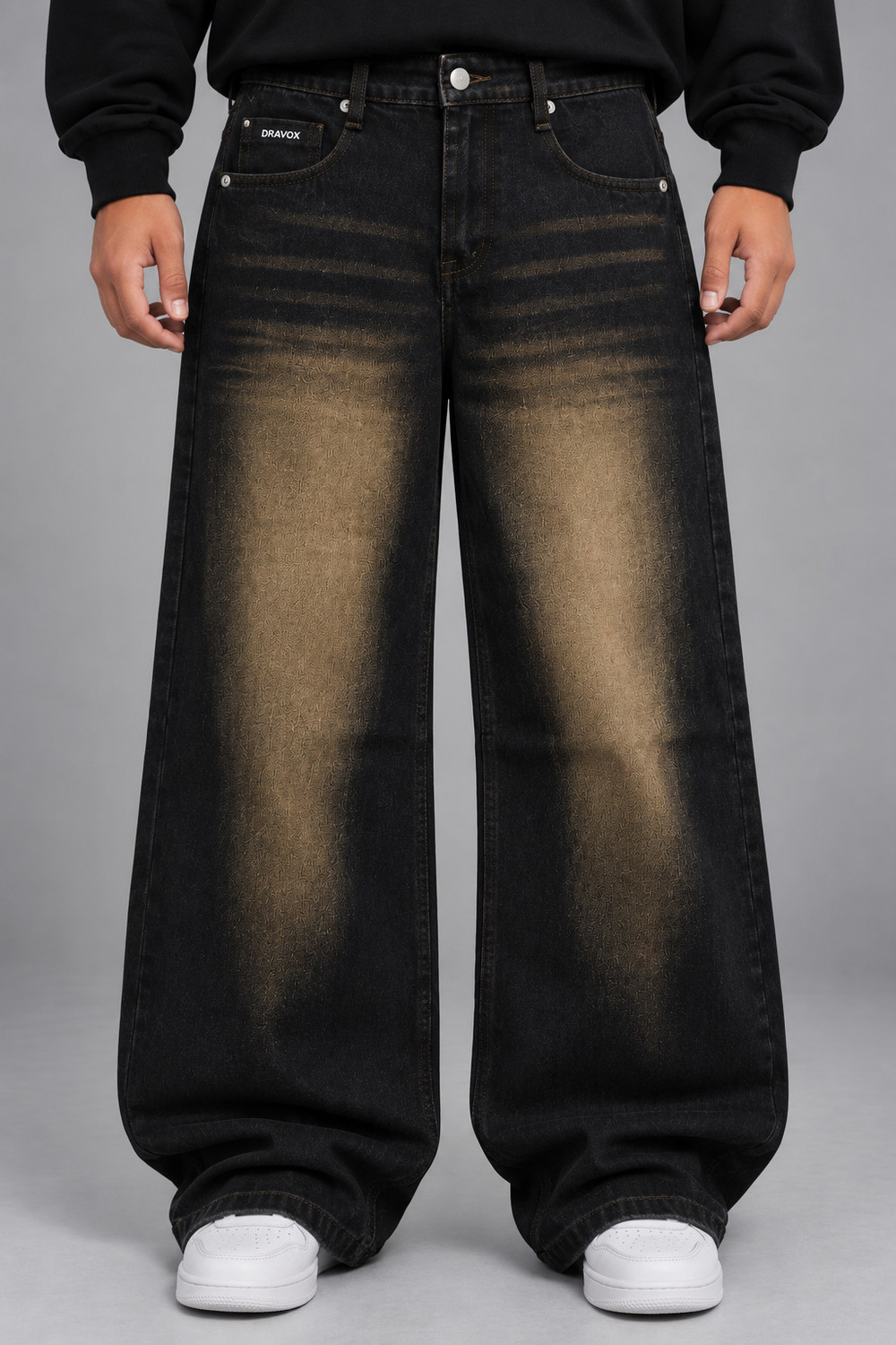 DRAVOX Men Baggy Fit Mid Rise Black, Yellow Jeans - Image 1