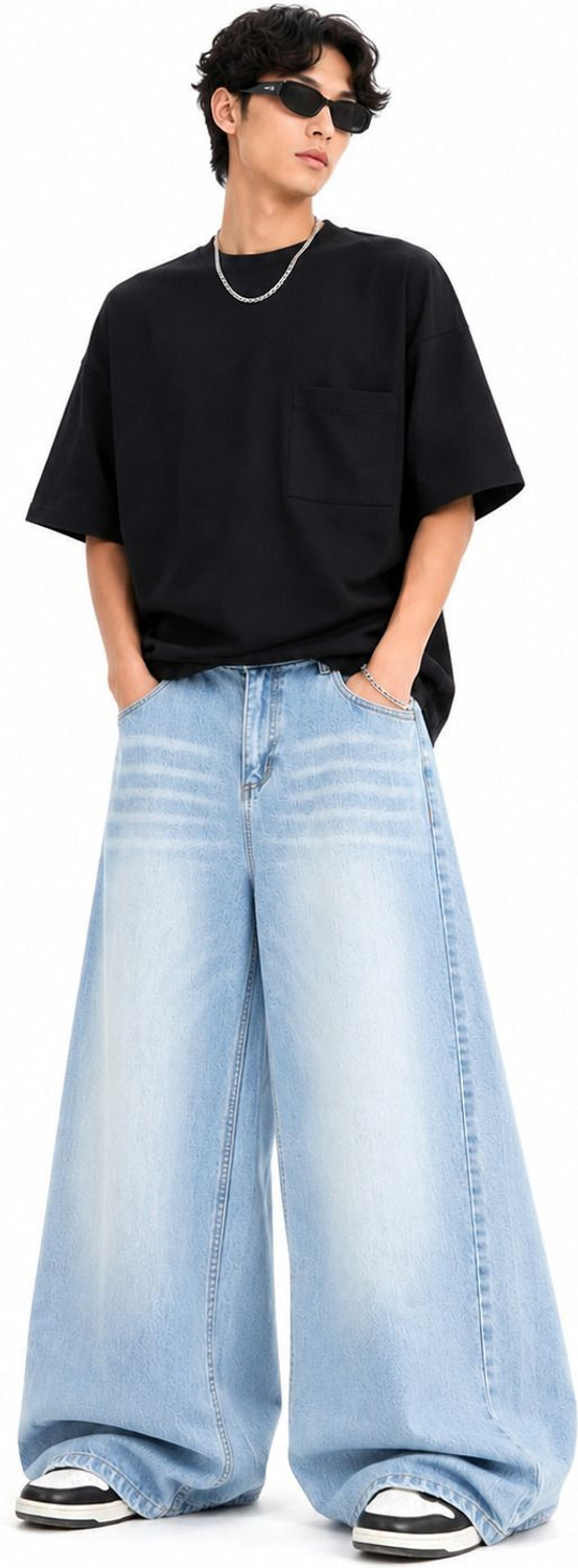 HoneyBell Men Light Blue Wide Leg Jeans - Image 4