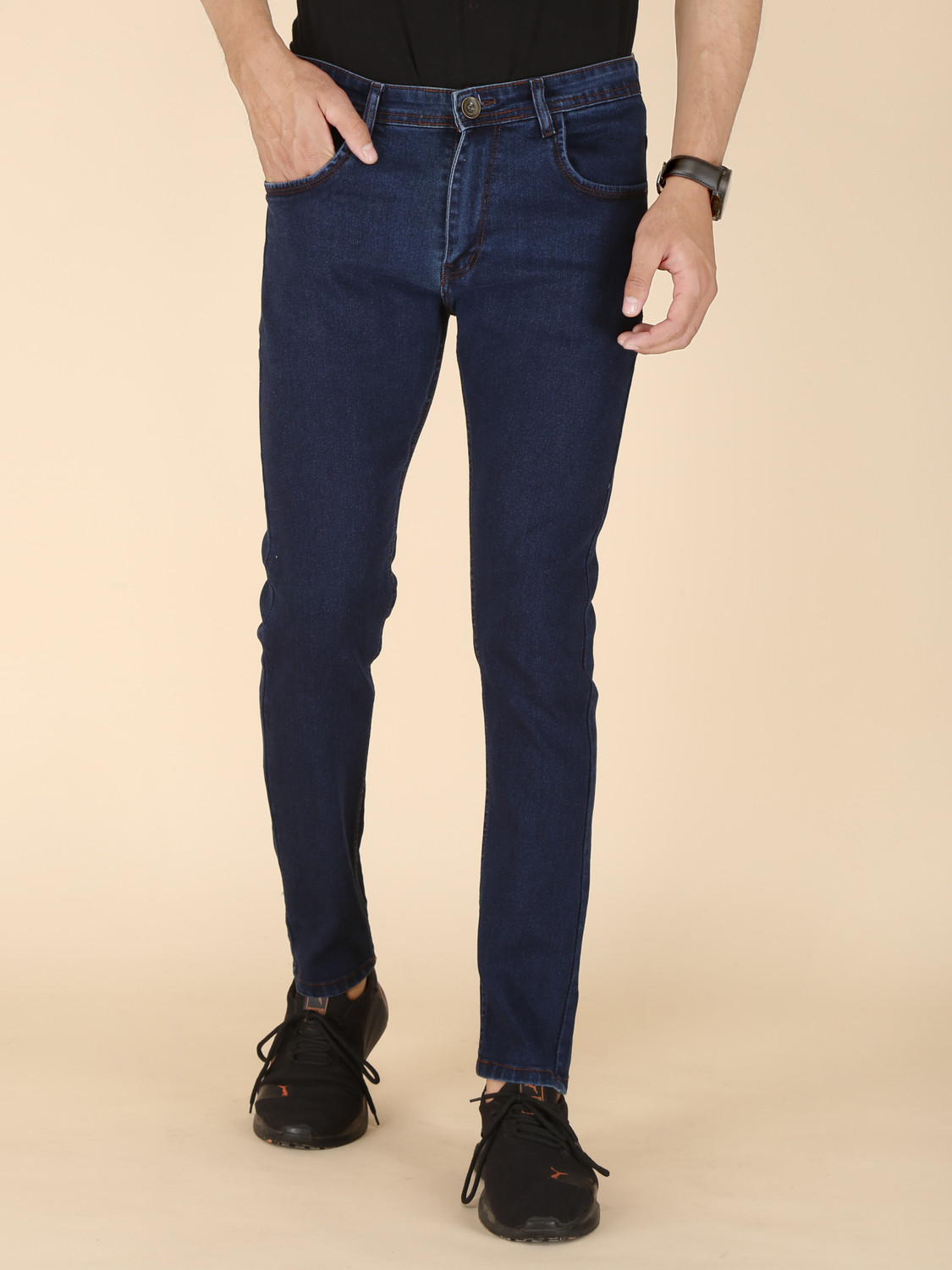 Image of FUBAR Men Slim Mid Rise Dark Blue Jeans